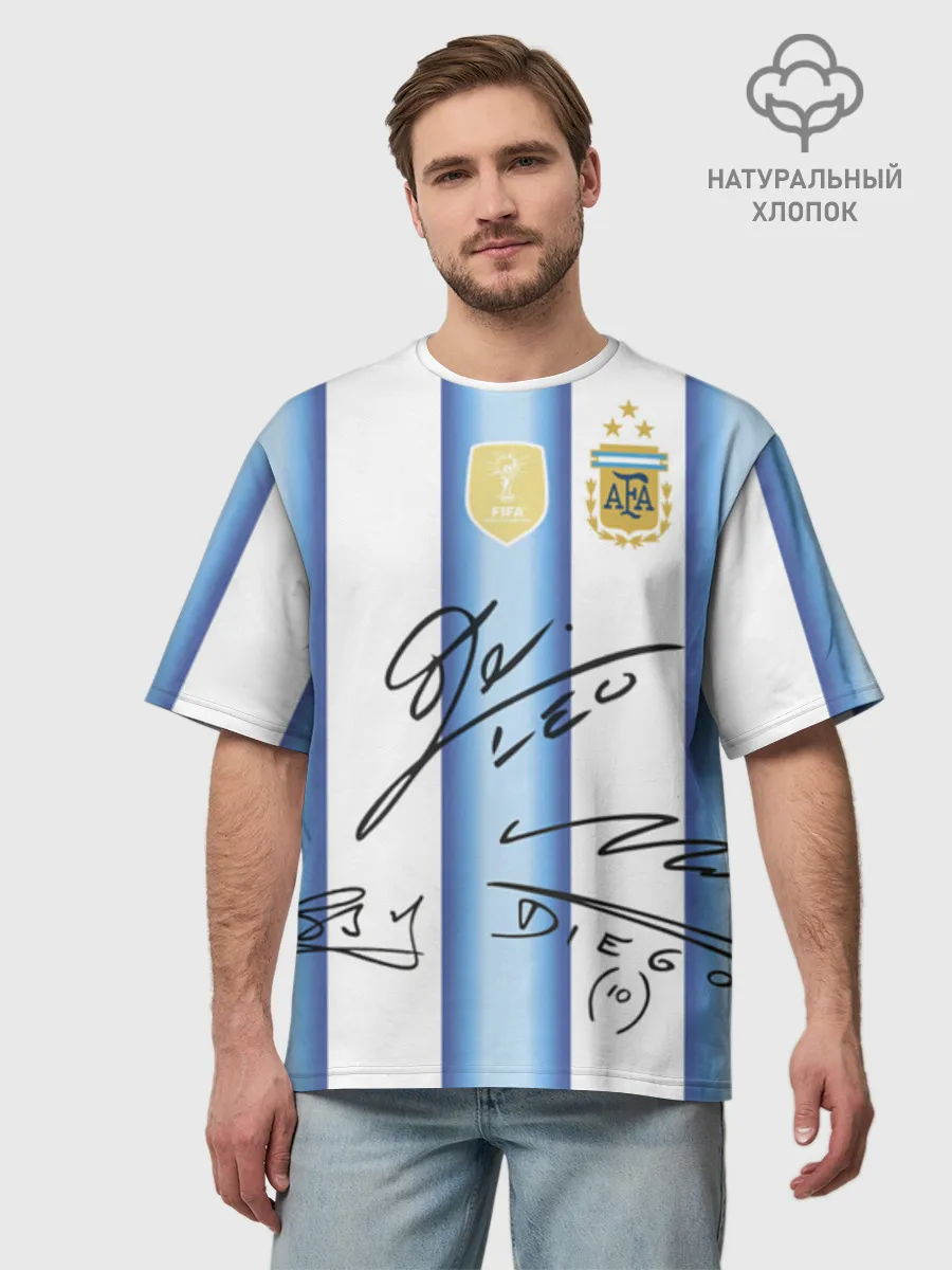 Футболка Мужская оверсайз премиум / Аргентина автографы футболистов