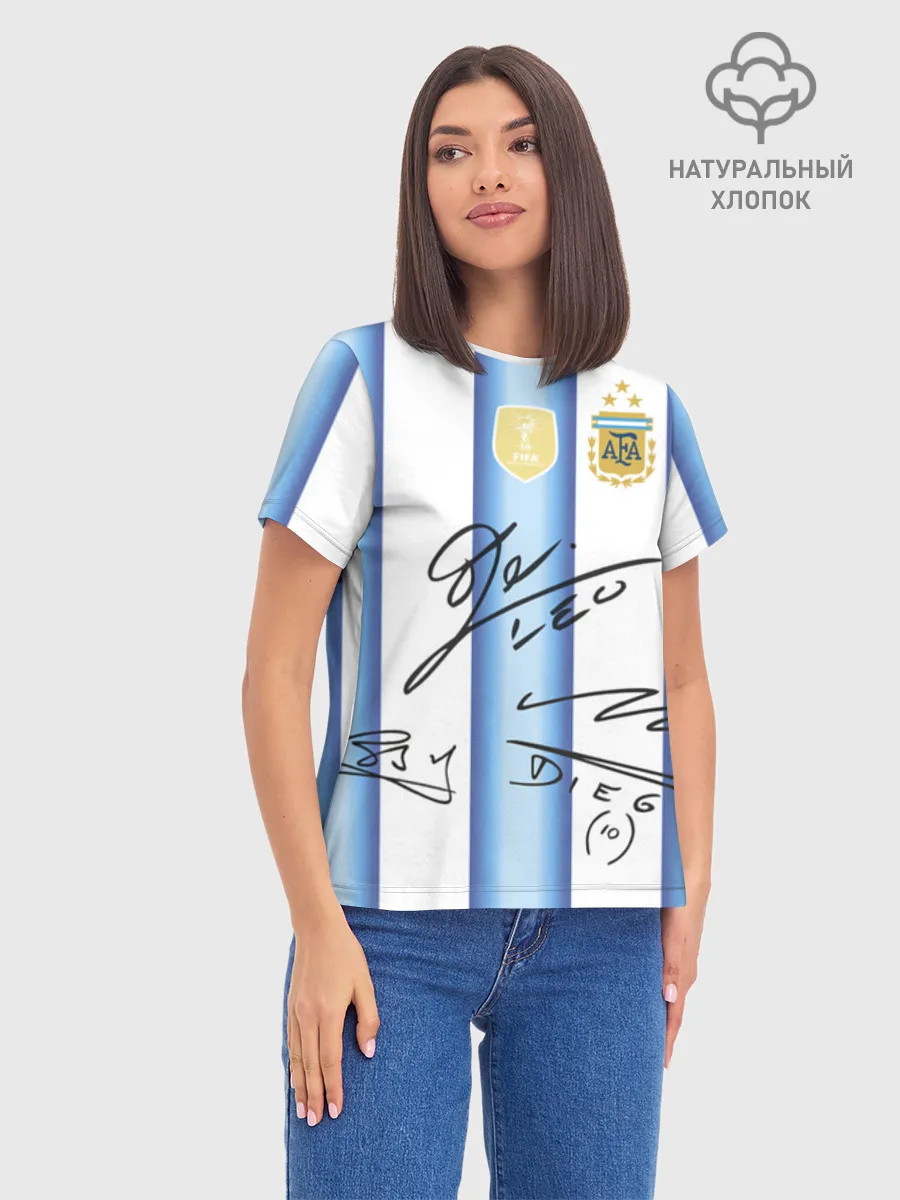 Женская базовая футболка хлопок / Аргентина автографы футболистов