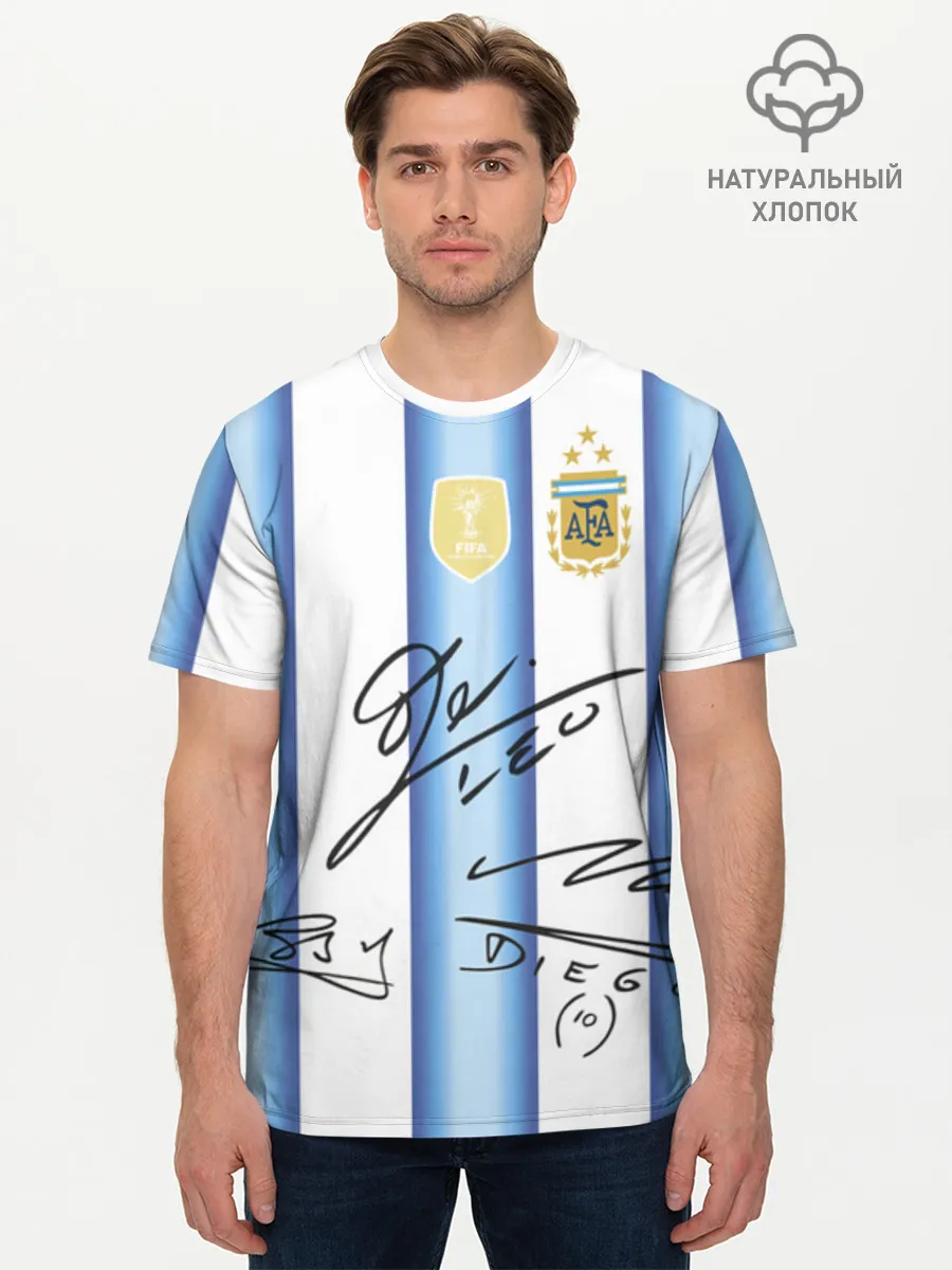 Мужская базовая футболка хлопок / Аргентина автографы футболистов
