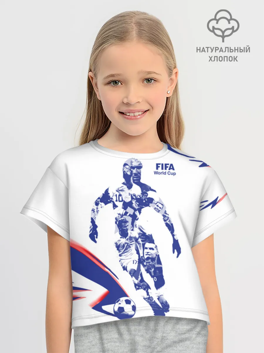 Футболка для девочки укороченная оверсайз хлопок / Fifa World