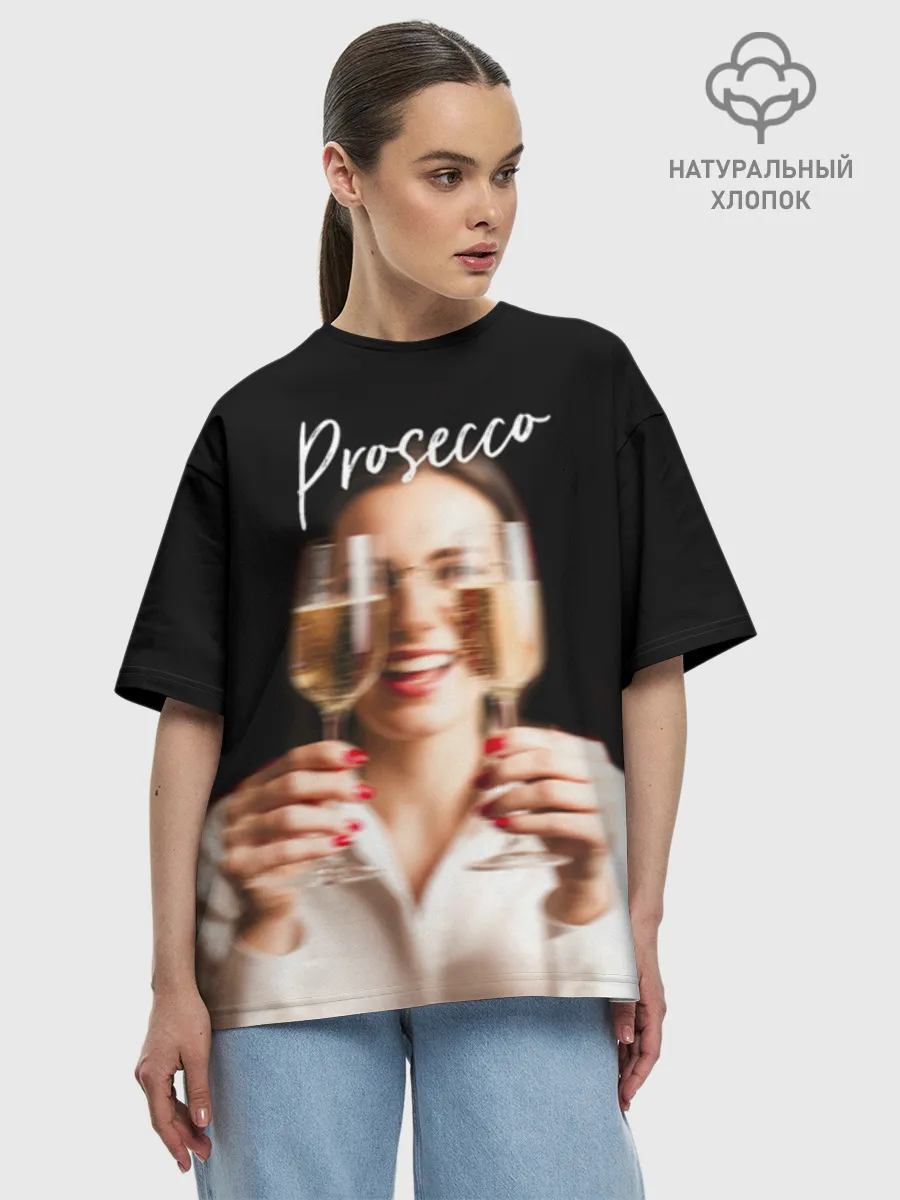 Женская футболка оверсайз хлопок / Prosecco Black