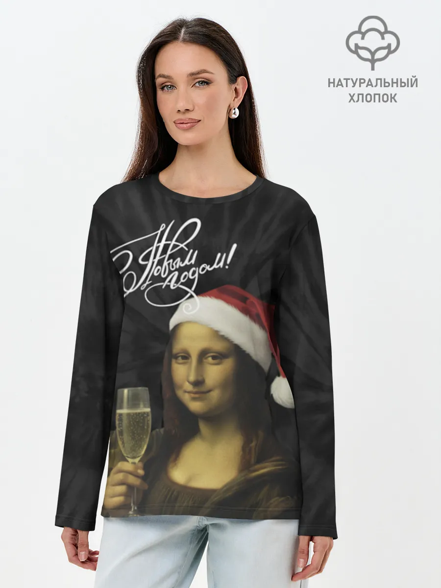 Лонгслив женский. Хлопок / Джоконда новогодняя