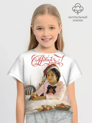 Футболка для девочки укороченная оверсайз хлопок / Девочка и мандарины НГ