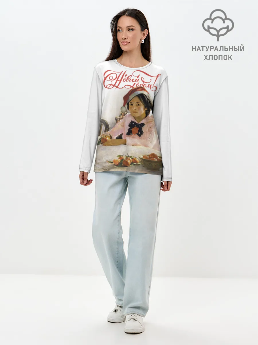 Лонгслив женский. Хлопок / Девочка и мандарины НГ