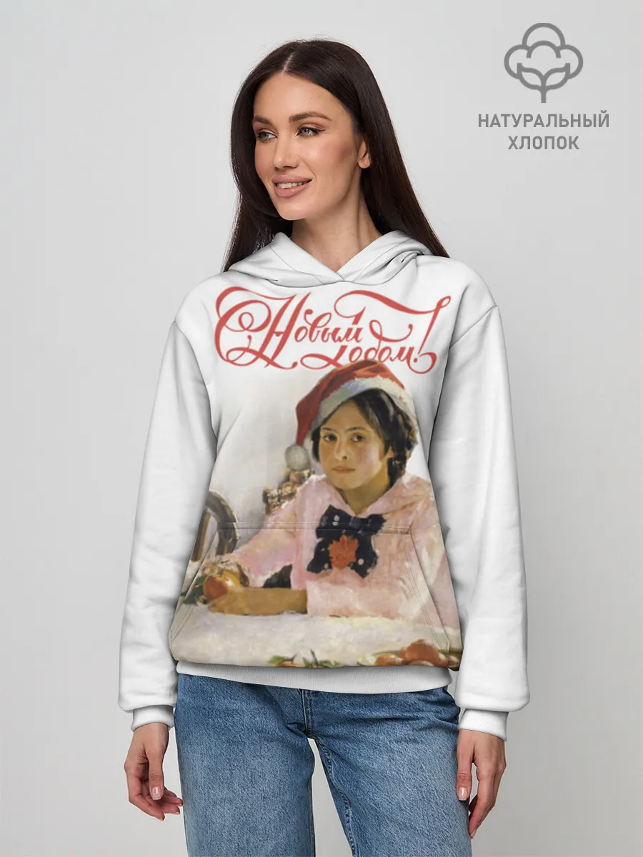 Худи женский база хлопок / Девочка и мандарины НГ