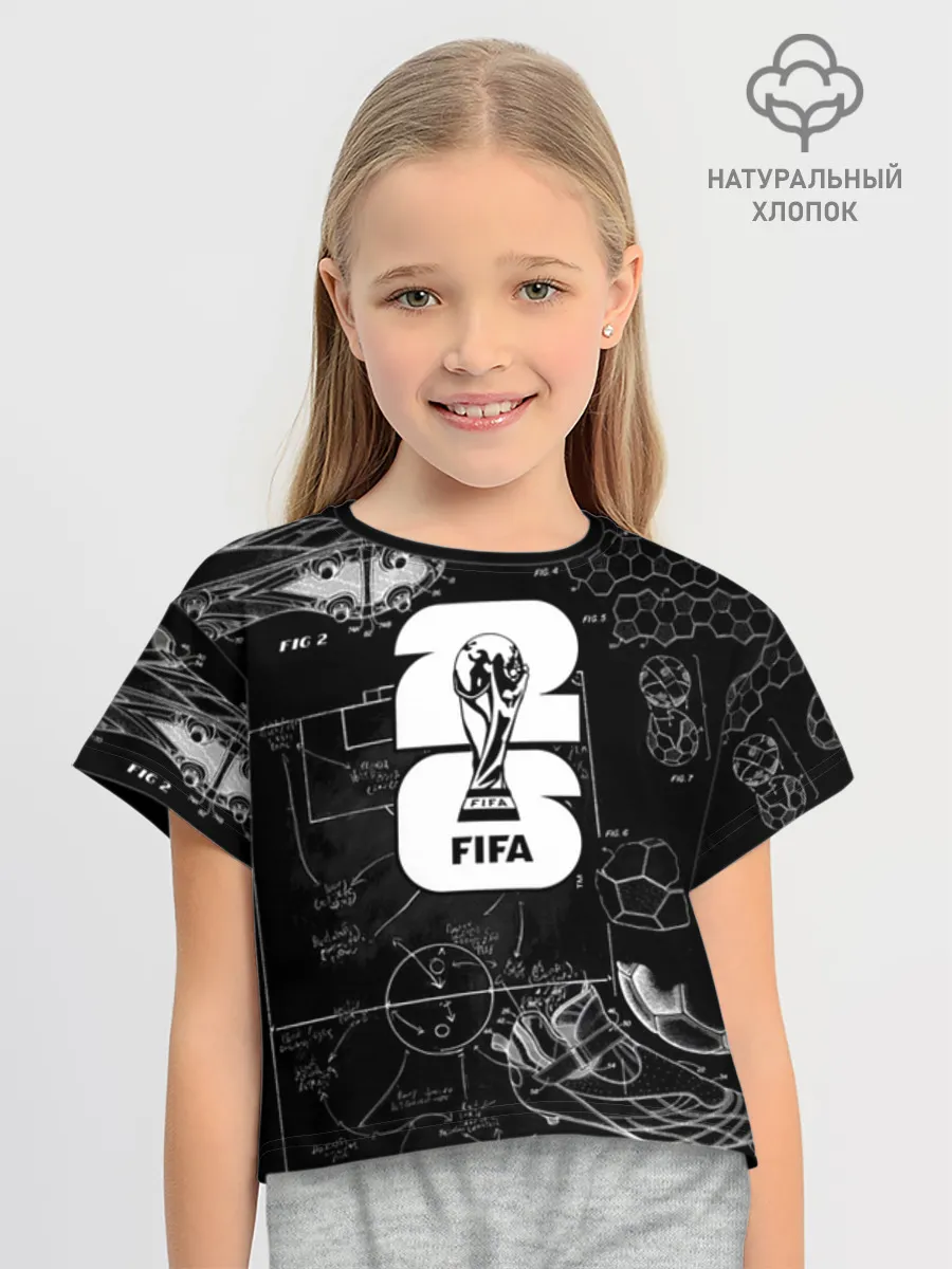 Футболка для девочки укороченная оверсайз хлопок / Fifa Black