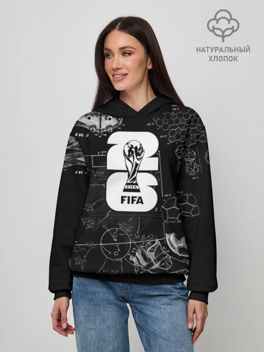 Худи женский база хлопок / Fifa Black