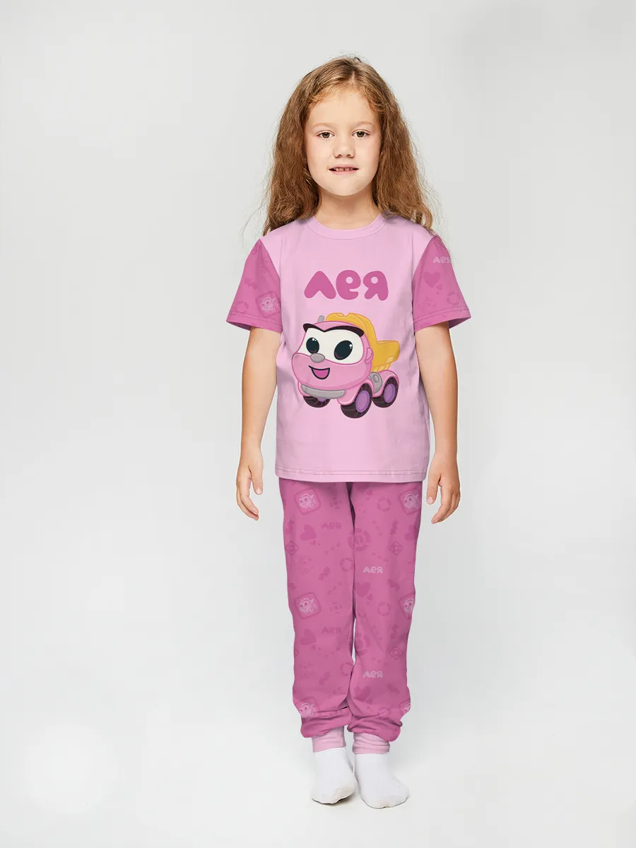 Детская пижама с брюками хлопок / Грузовичок Лёва Pink