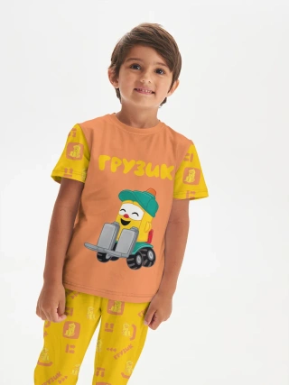 Детская пижама с брюками хлопок / Грузовичок Лёва Gruzik Yellow