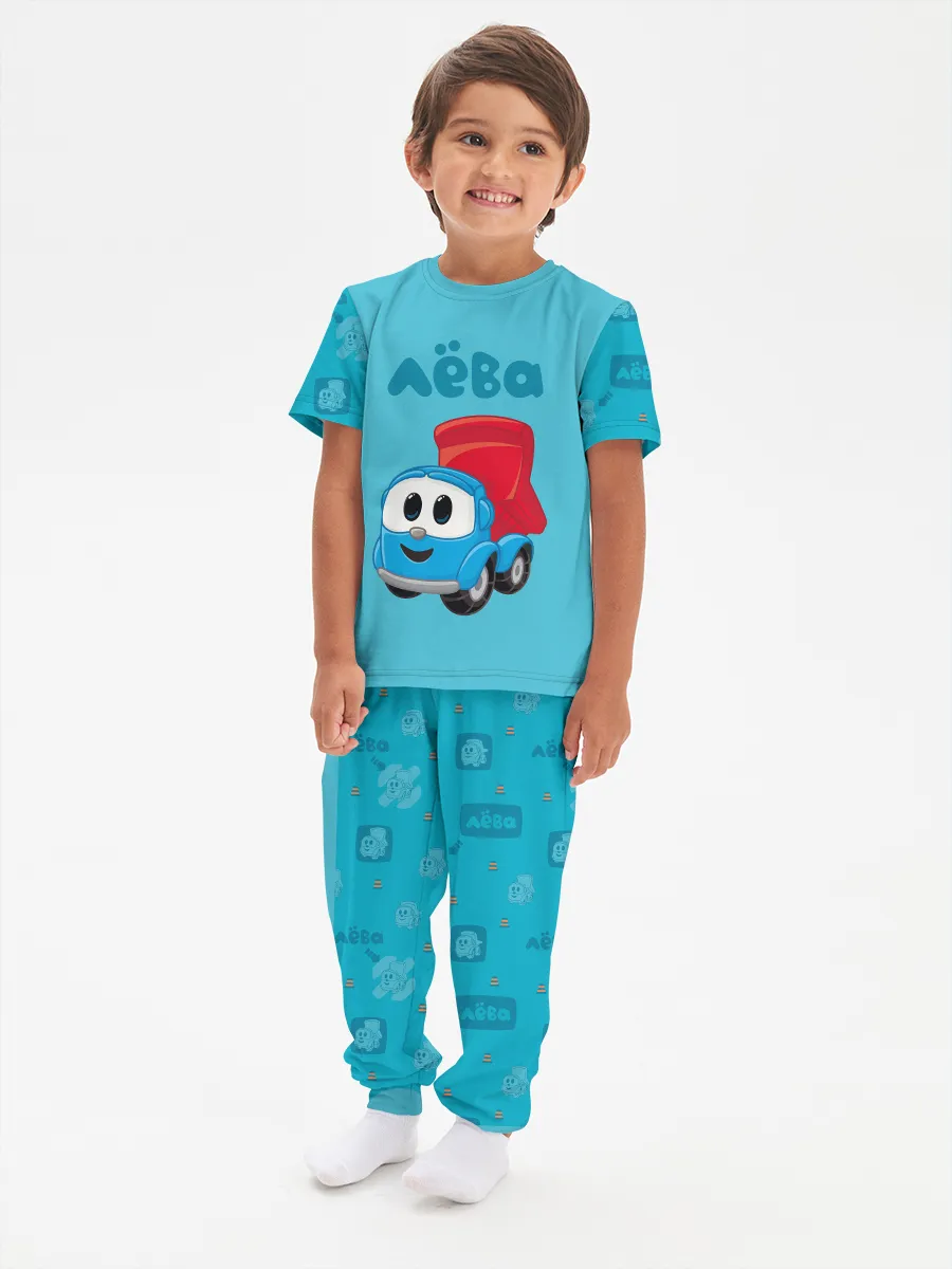 Детская пижама с брюками хлопок / Грузовичок Лёва LevaBlue