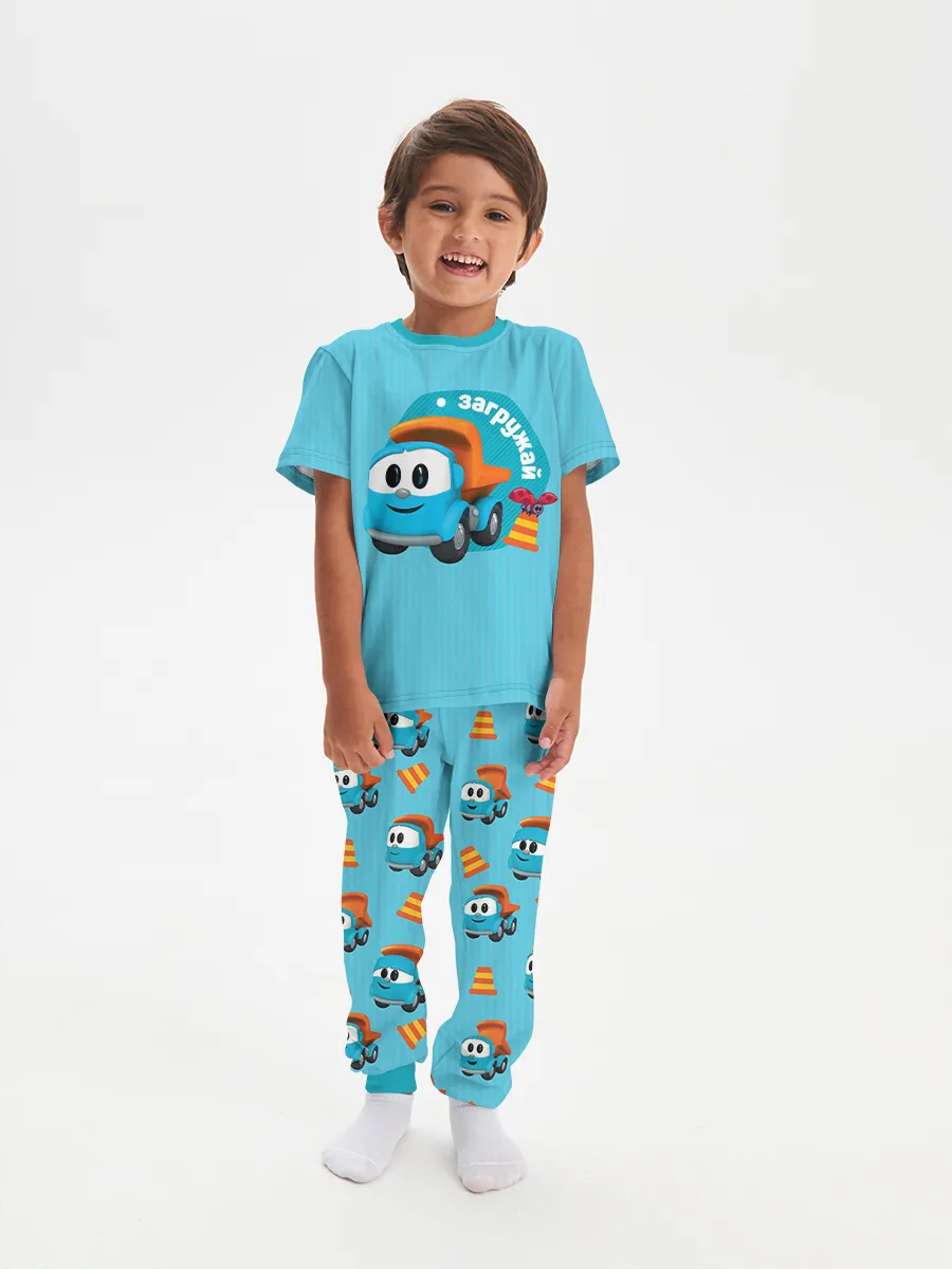 Детская пижама с брюками хлопок / Грузовичок Лёва LevaLightBlue