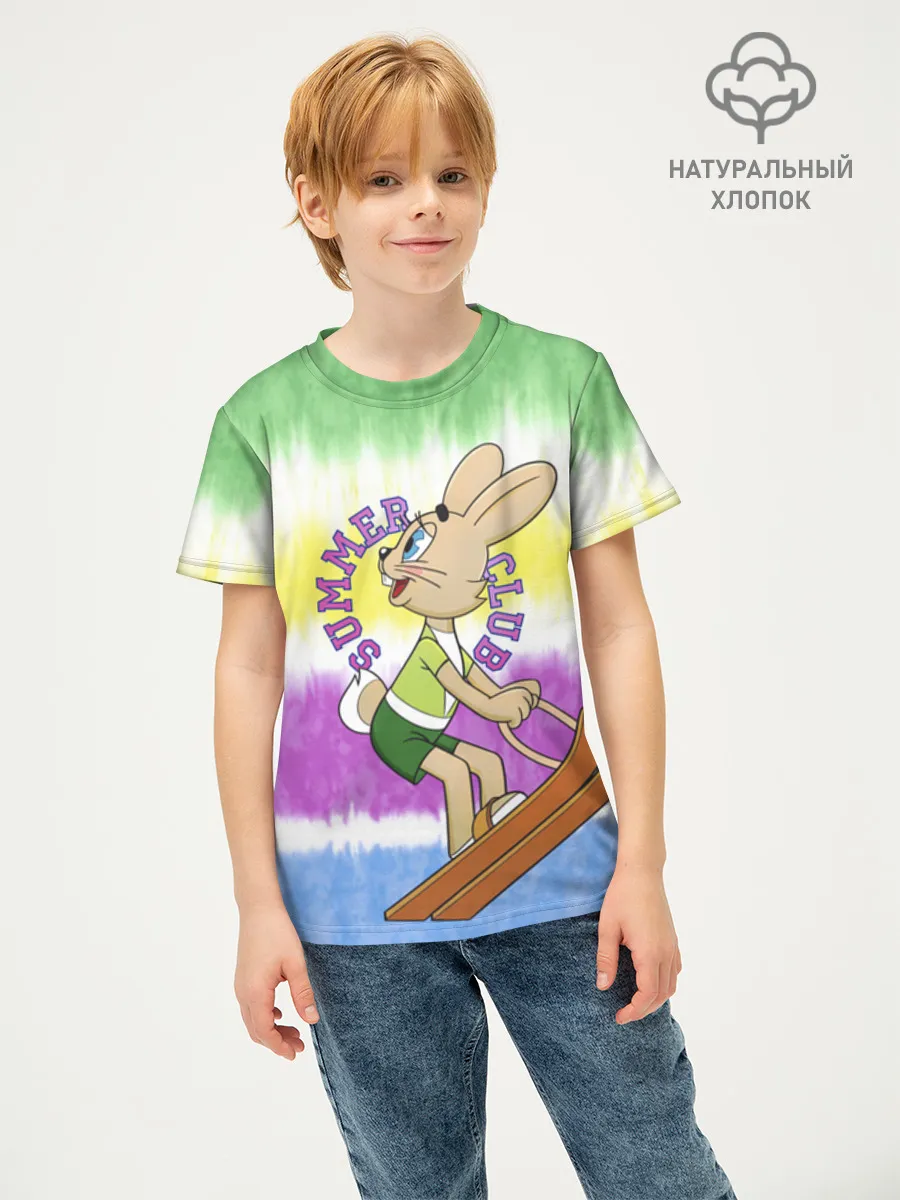 Детская футболка хлопок / Заяц на лыжах