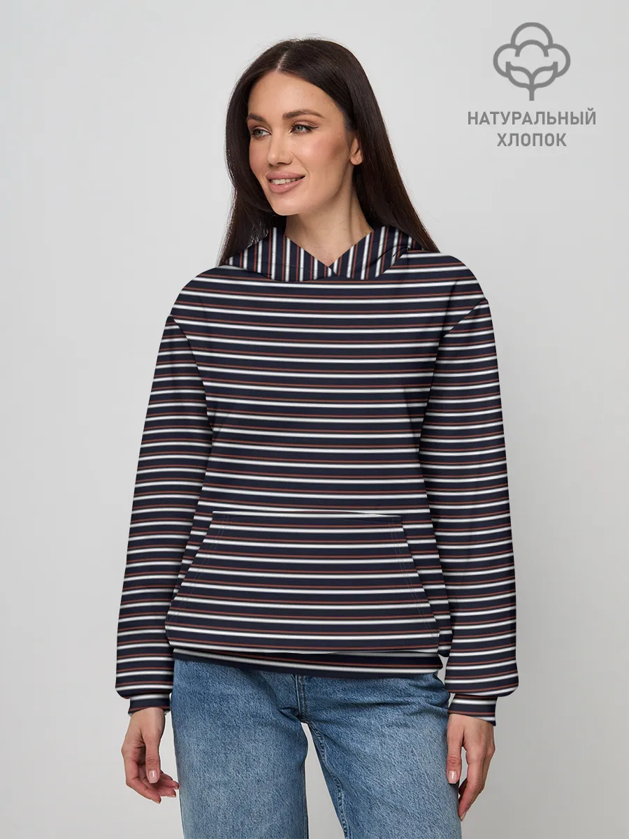Худи женский база хлопок / Тёмно-синяя полоска