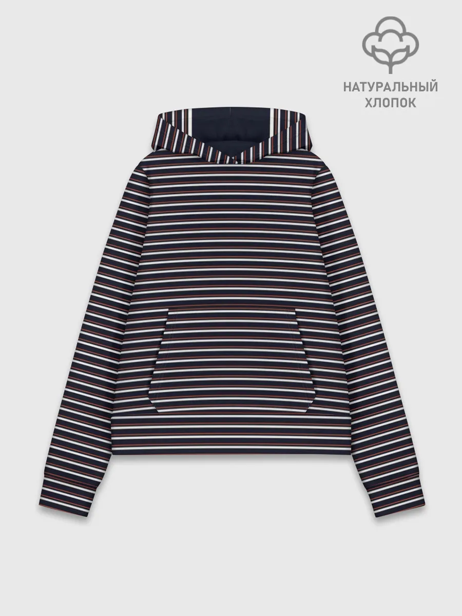 Худи женский база хлопок / Тёмно-синяя полоска