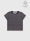 Футболка для девочки укороченная оверсайз хлопок / Тёмно-синяя полоска