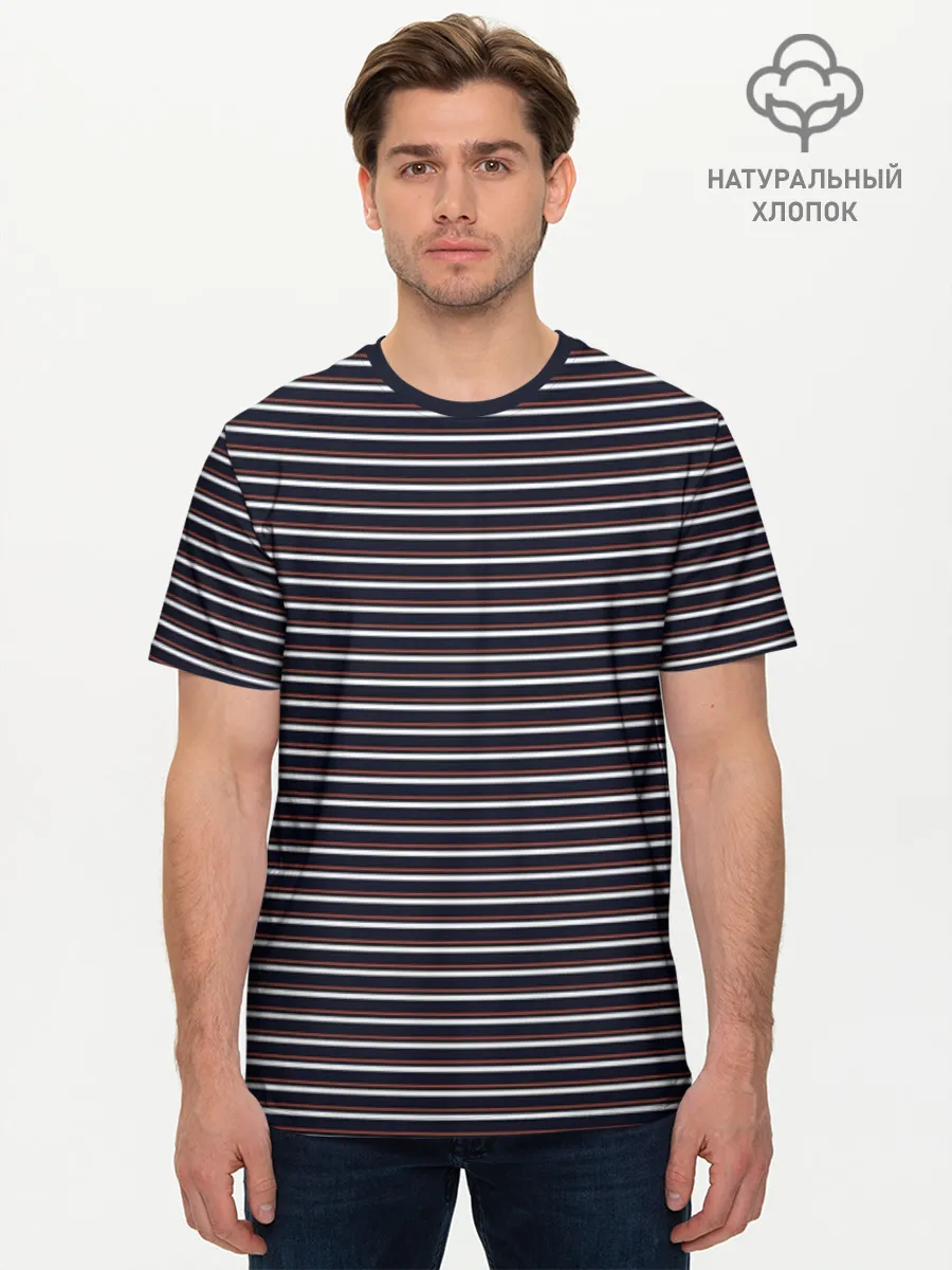 Мужская базовая футболка хлопок / Тёмно-синяя полоска