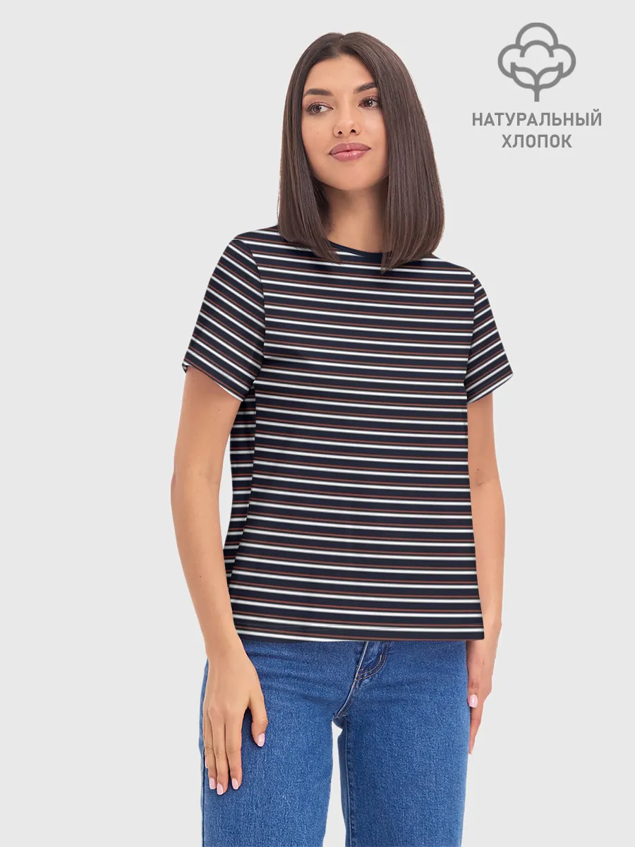Женская базовая футболка хлопок / Тёмно-синяя полоска