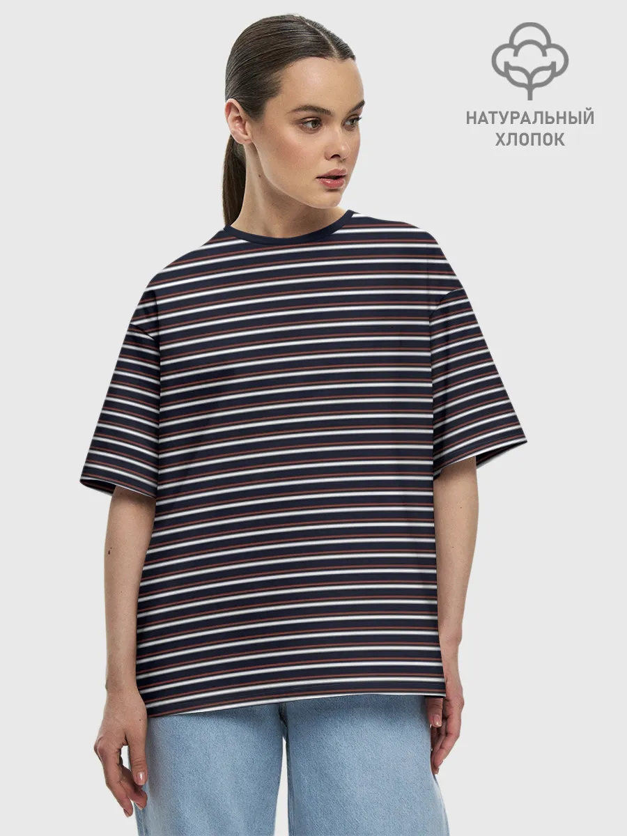 Женская футболка оверсайз хлопок / Тёмно-синяя полоска