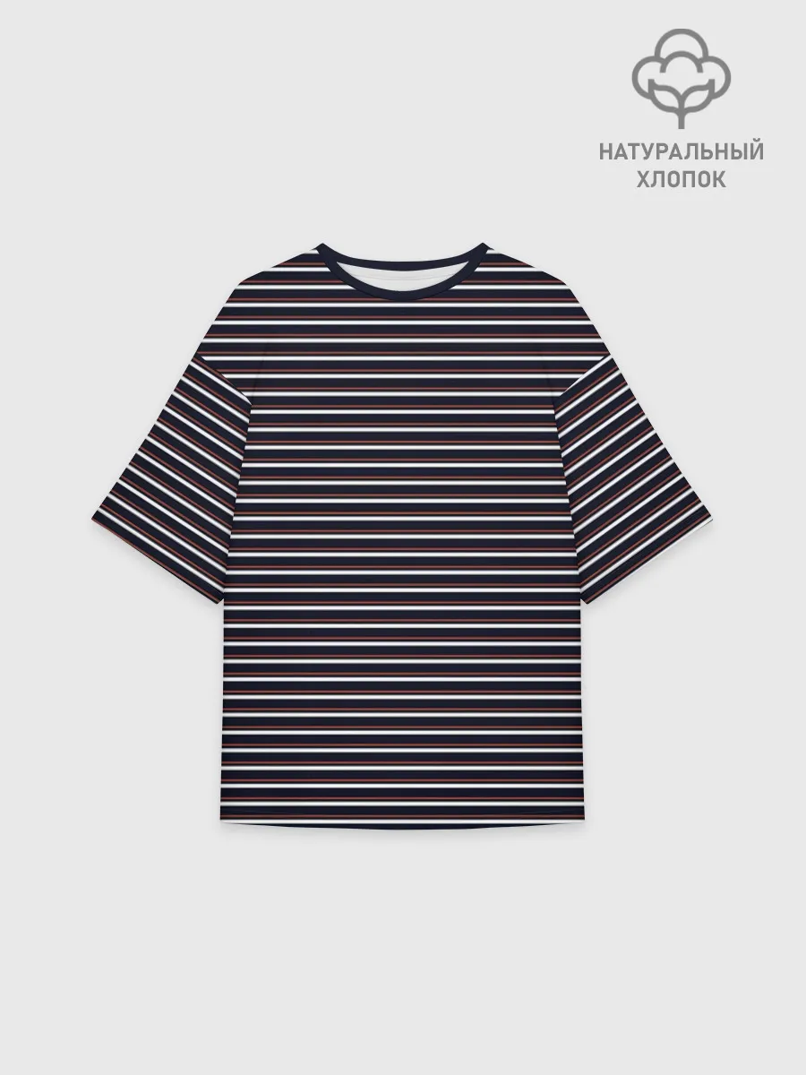Женская футболка оверсайз хлопок / Тёмно-синяя полоска