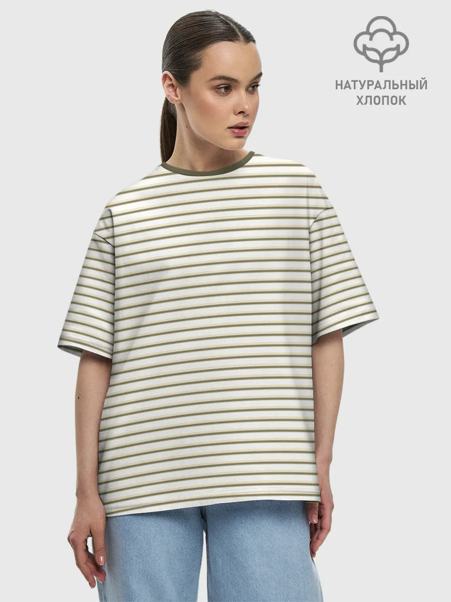 Футболка женская оверсайз премиум / Зелёная приглушённая полоска