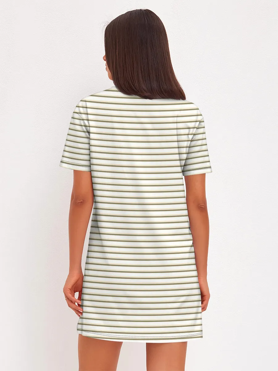 Женское платье хлопок / Зелёная приглушённая полоска