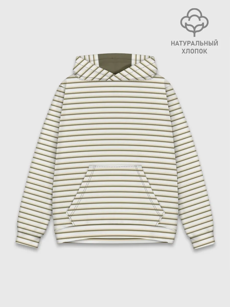 Худи мужской база хлопок / Зелёная приглушённая полоска