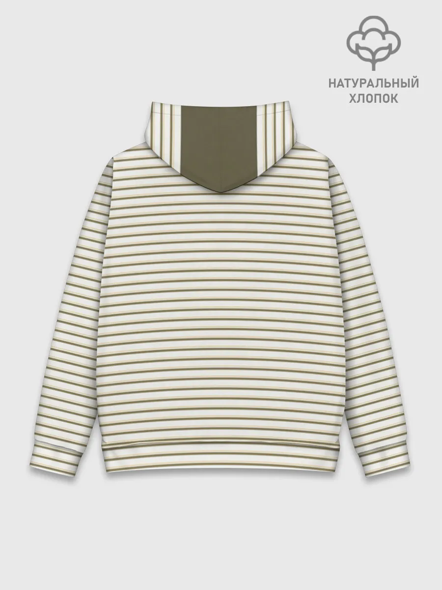 Худи мужской база хлопок / Зелёная приглушённая полоска