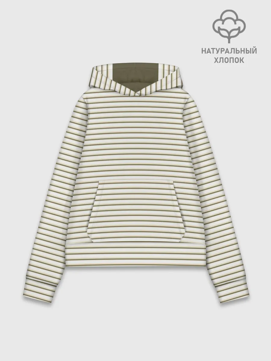 Худи женский база хлопок / Зелёная приглушённая полоска