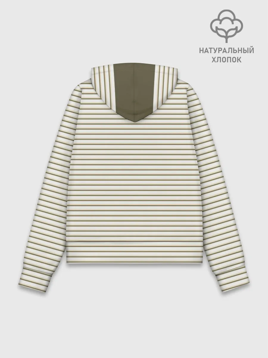 Худи женский база хлопок / Зелёная приглушённая полоска