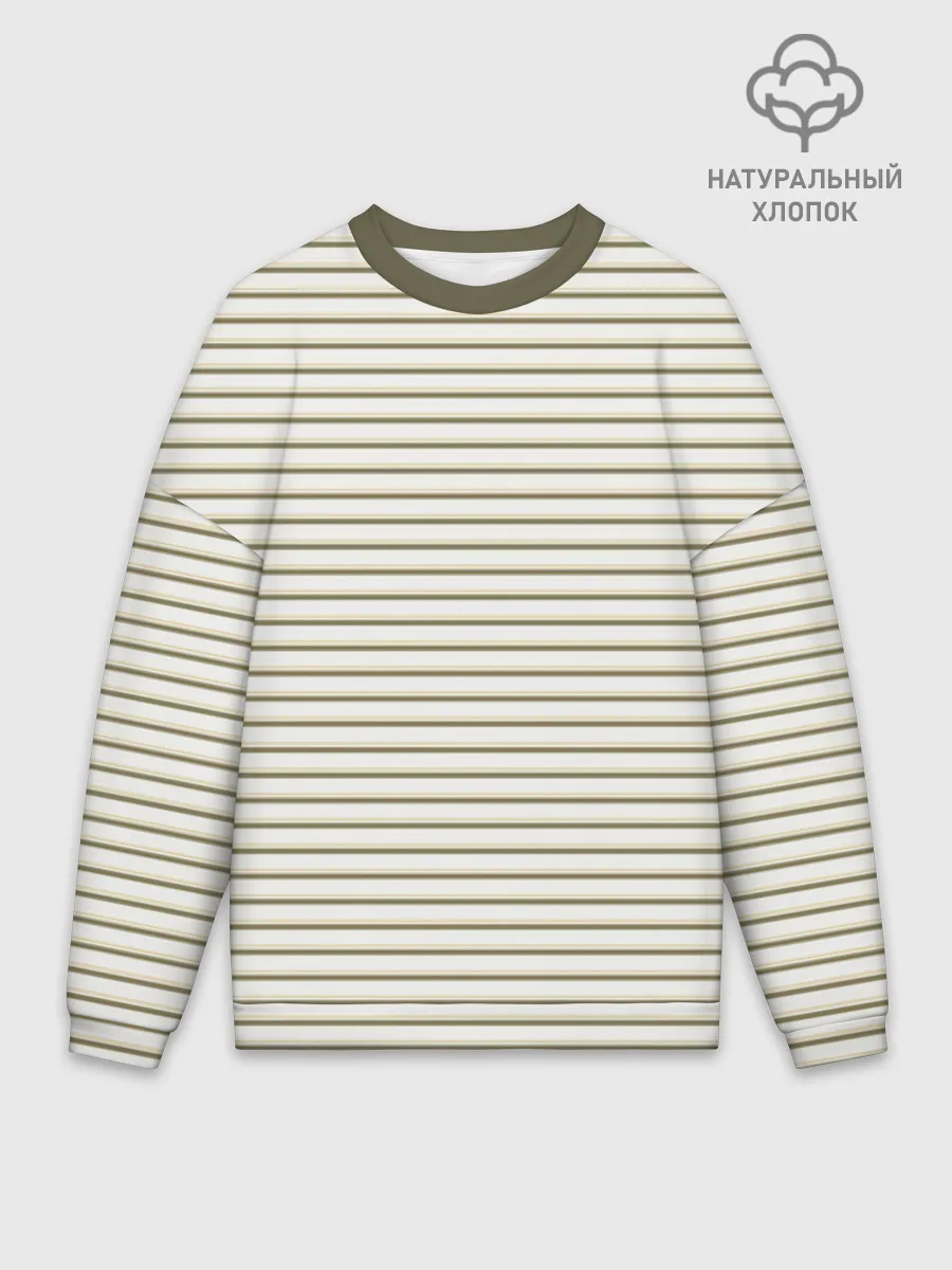 Мужской свитшот оверсайз хлопок / Зелёная приглушённая полоска