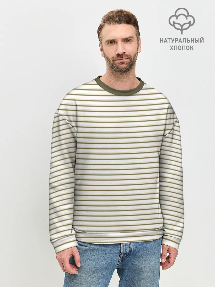 Мужской свитшот база хлопок / Зелёная приглушённая полоска