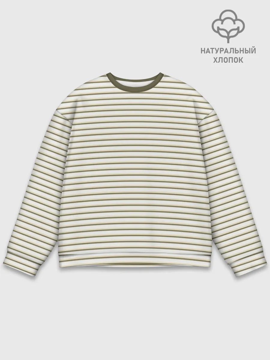 Мужской свитшот база хлопок / Зелёная приглушённая полоска