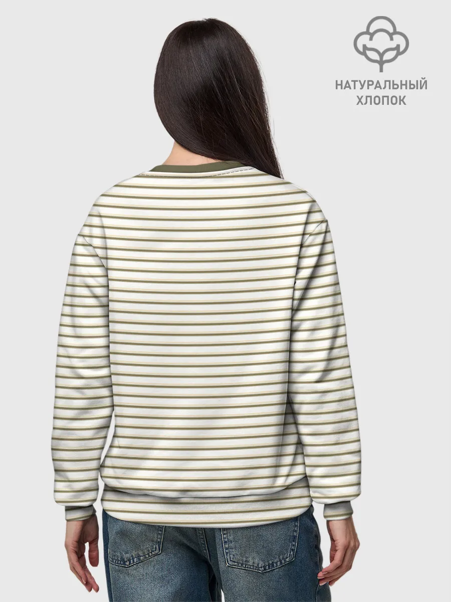 Женский свитшот базовый хлопок / Зелёная приглушённая полоска