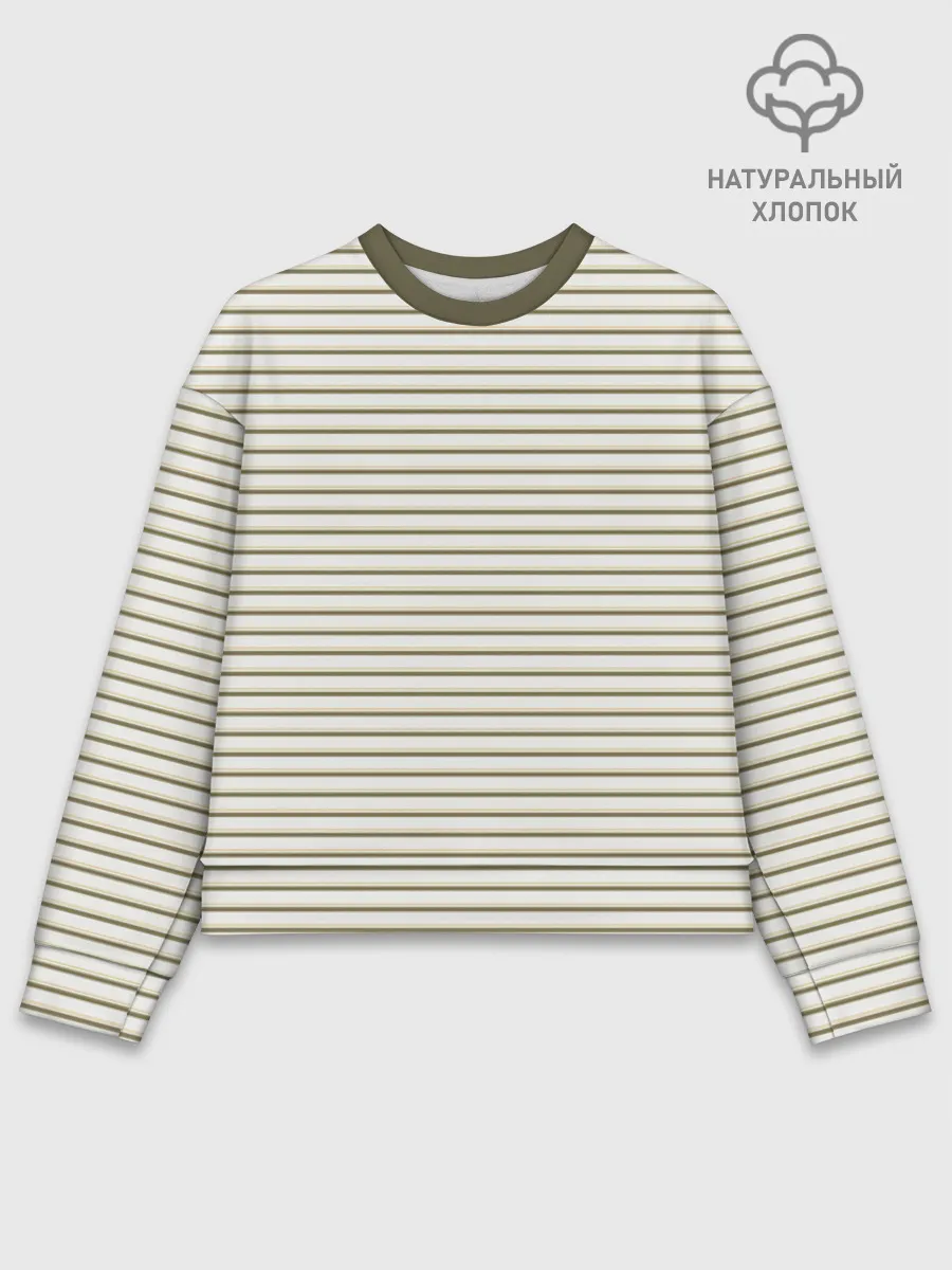 Женский свитшот базовый хлопок / Зелёная приглушённая полоска