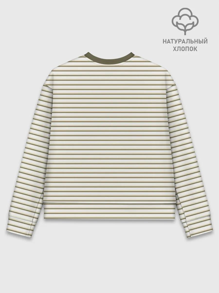 Женский свитшот базовый хлопок / Зелёная приглушённая полоска