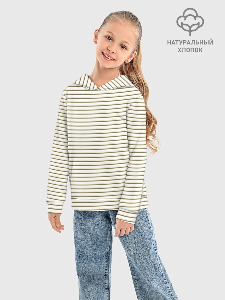 Детское худи хлопок / Зелёная приглушённая полоска