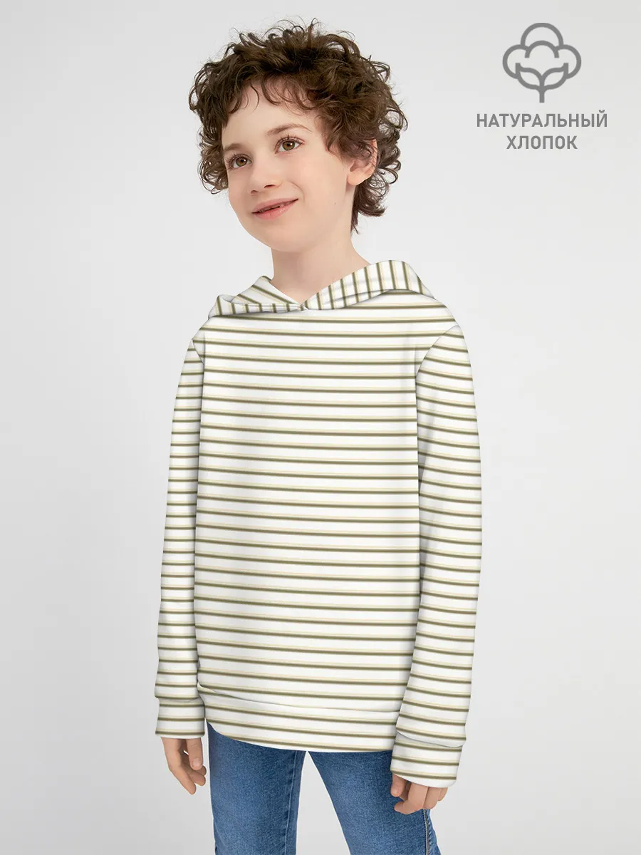 Детское худи хлопок / Зелёная приглушённая полоска