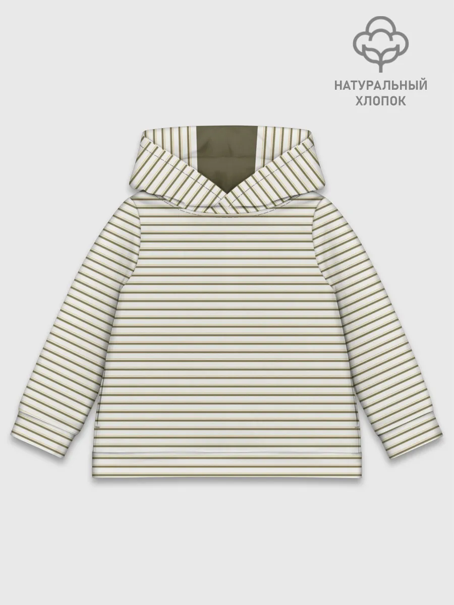 Детское худи хлопок / Зелёная приглушённая полоска