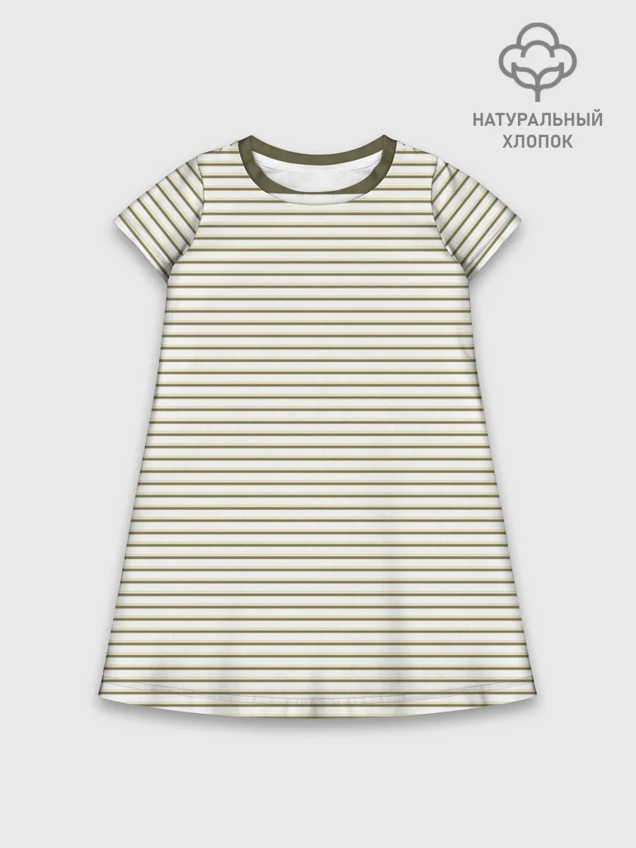 Детское платье хлопок / Зелёная приглушённая полоска