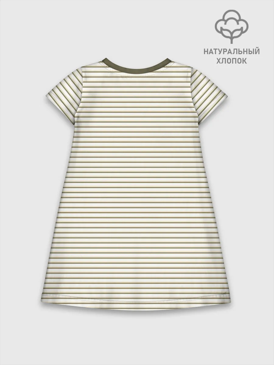 Детское платье хлопок / Зелёная приглушённая полоска