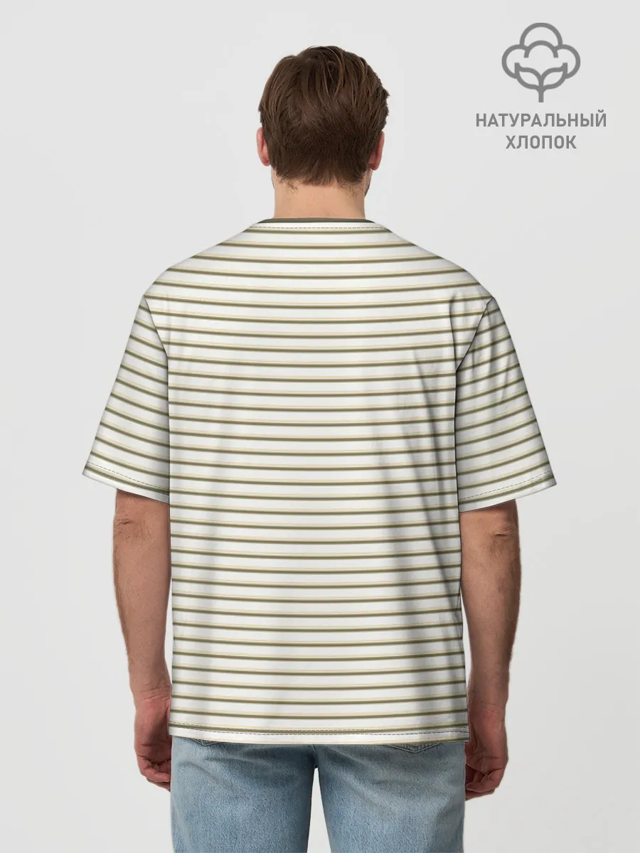 Футболка Мужская оверсайз премиум / Зелёная приглушённая полоска