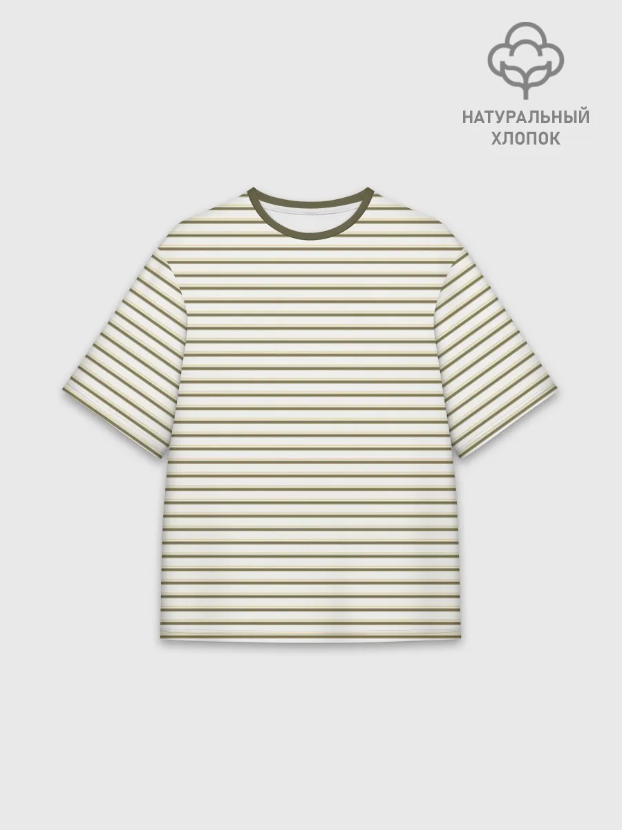 Футболка Мужская оверсайз премиум / Зелёная приглушённая полоска