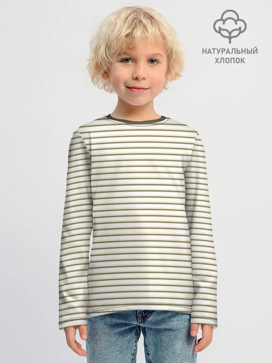 Детский лонгслив хлопок / Зелёная приглушённая полоска