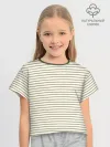 Футболка для девочки укороченная оверсайз хлопок / Зелёная приглушённая полоска