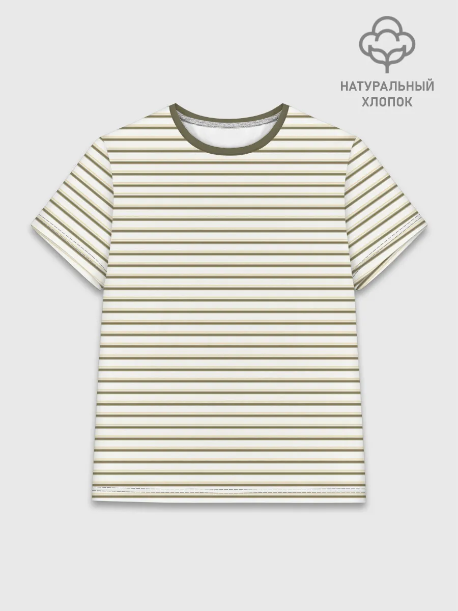 Женская базовая футболка хлопок / Зелёная приглушённая полоска