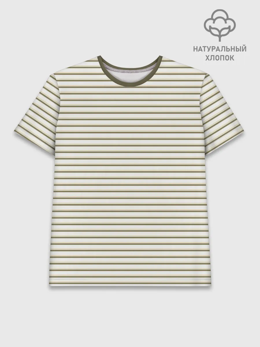 Мужская базовая футболка хлопок / Зелёная приглушённая полоска