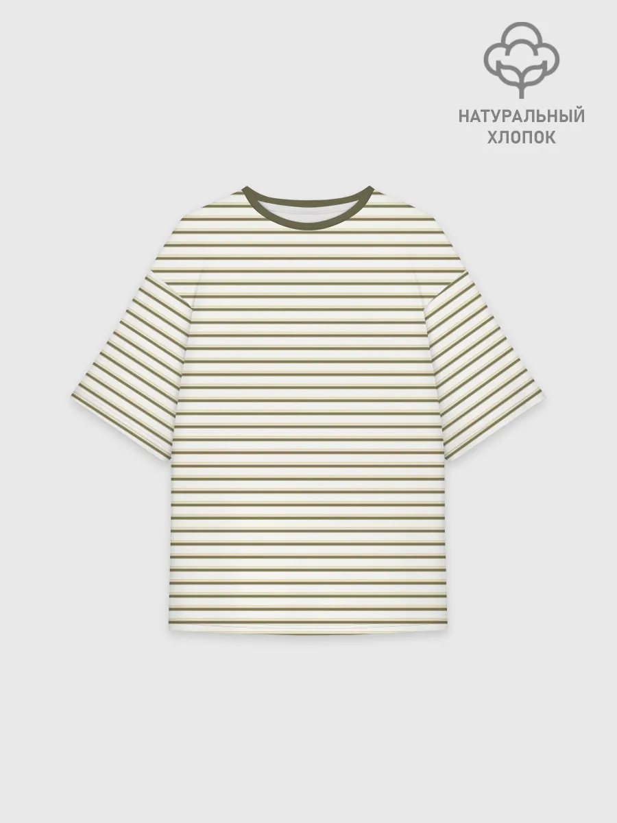 Женская футболка оверсайз хлопок / Зелёная приглушённая полоска