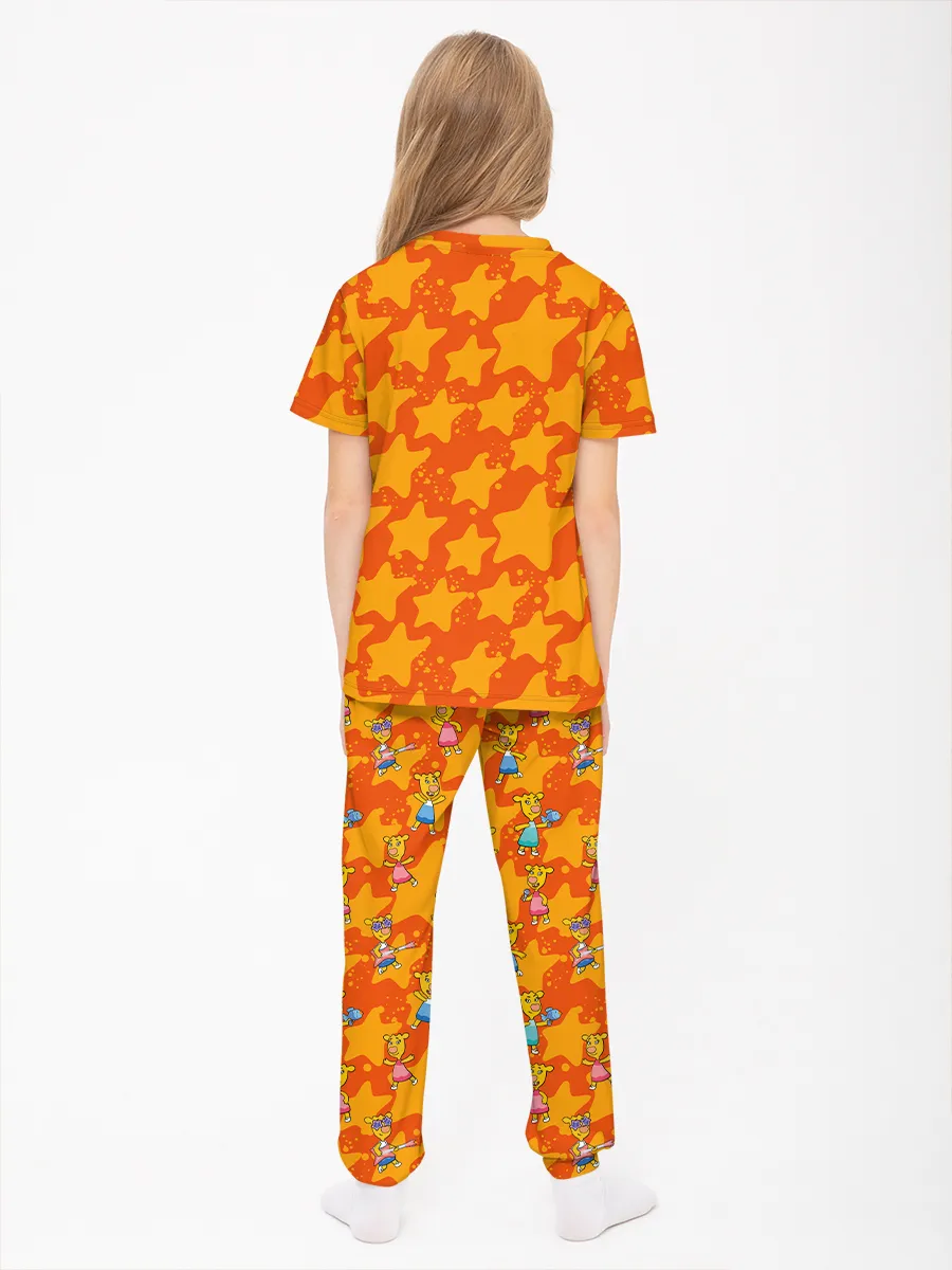 Детская пижама с брюками хлопок / P014_ОКZoOrange