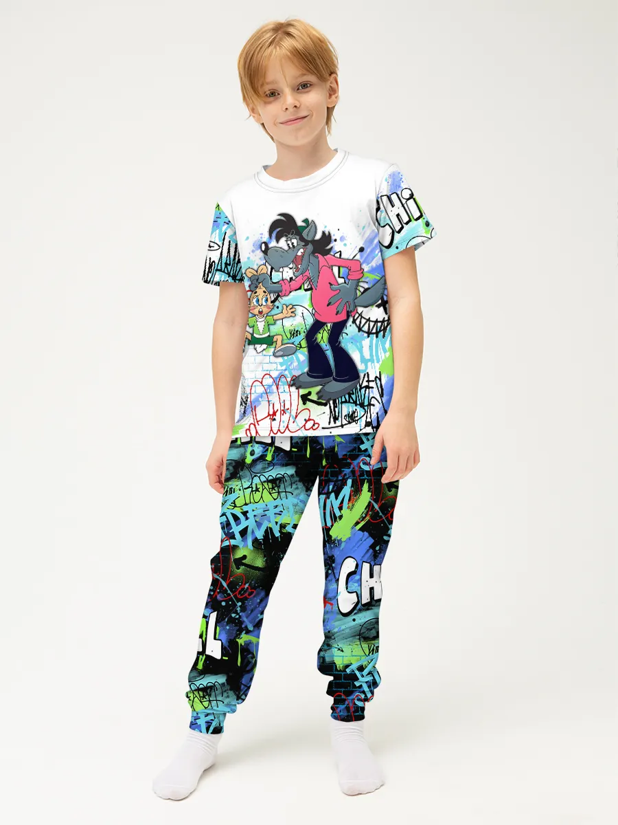 Детская пижама с брюками хлопок / Волк Граффити