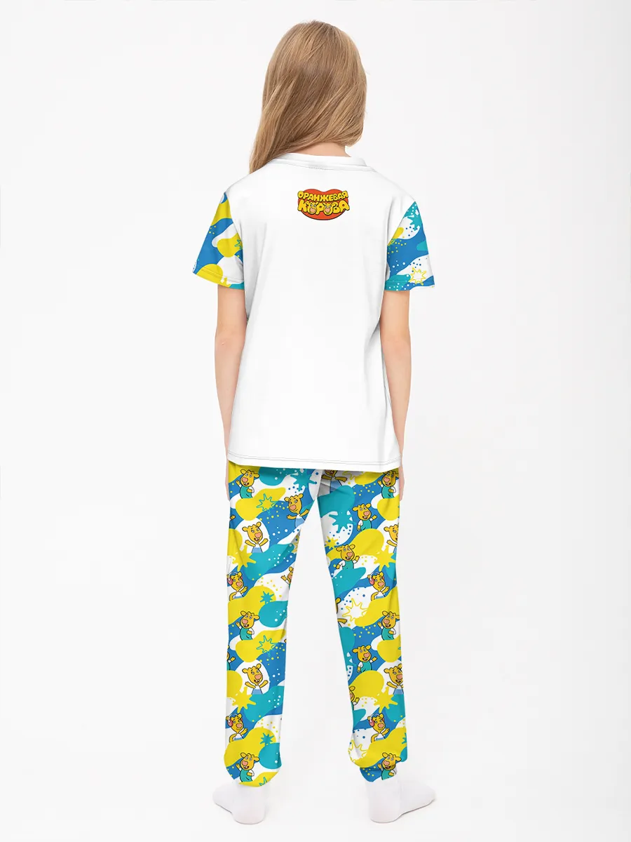 Детская пижама с брюками хлопок / Оранжевая корова White